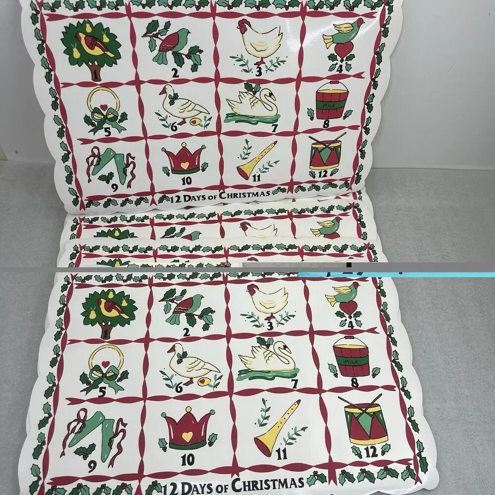 Vintage Town and Country Vinyl Placemats 12 Days Of Christmas Set of 6